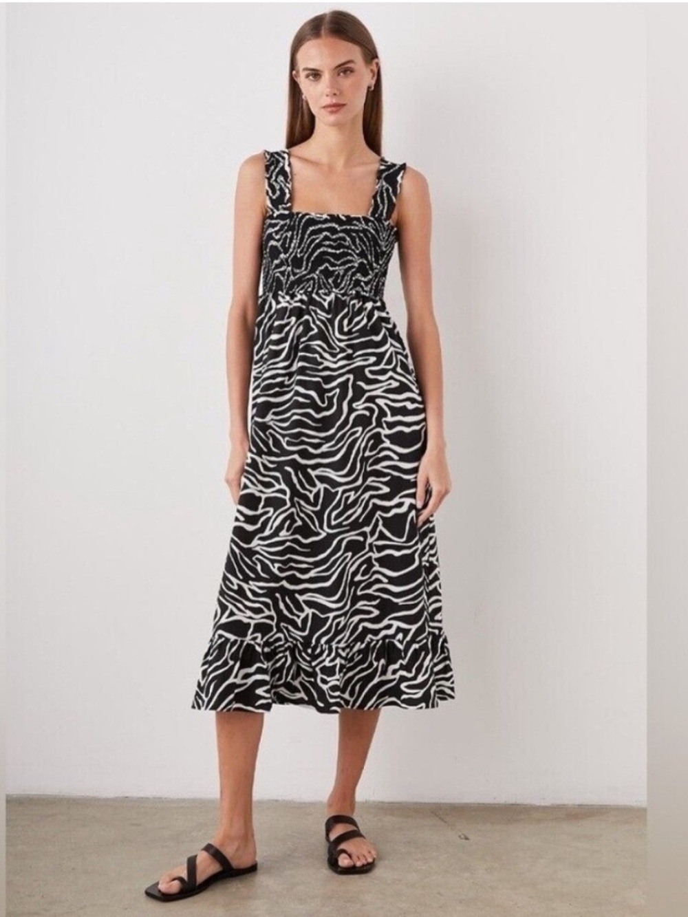 Rails Women’s Rumi Midi Dress Size Medium Contour Lines Black/white Zebra EUC